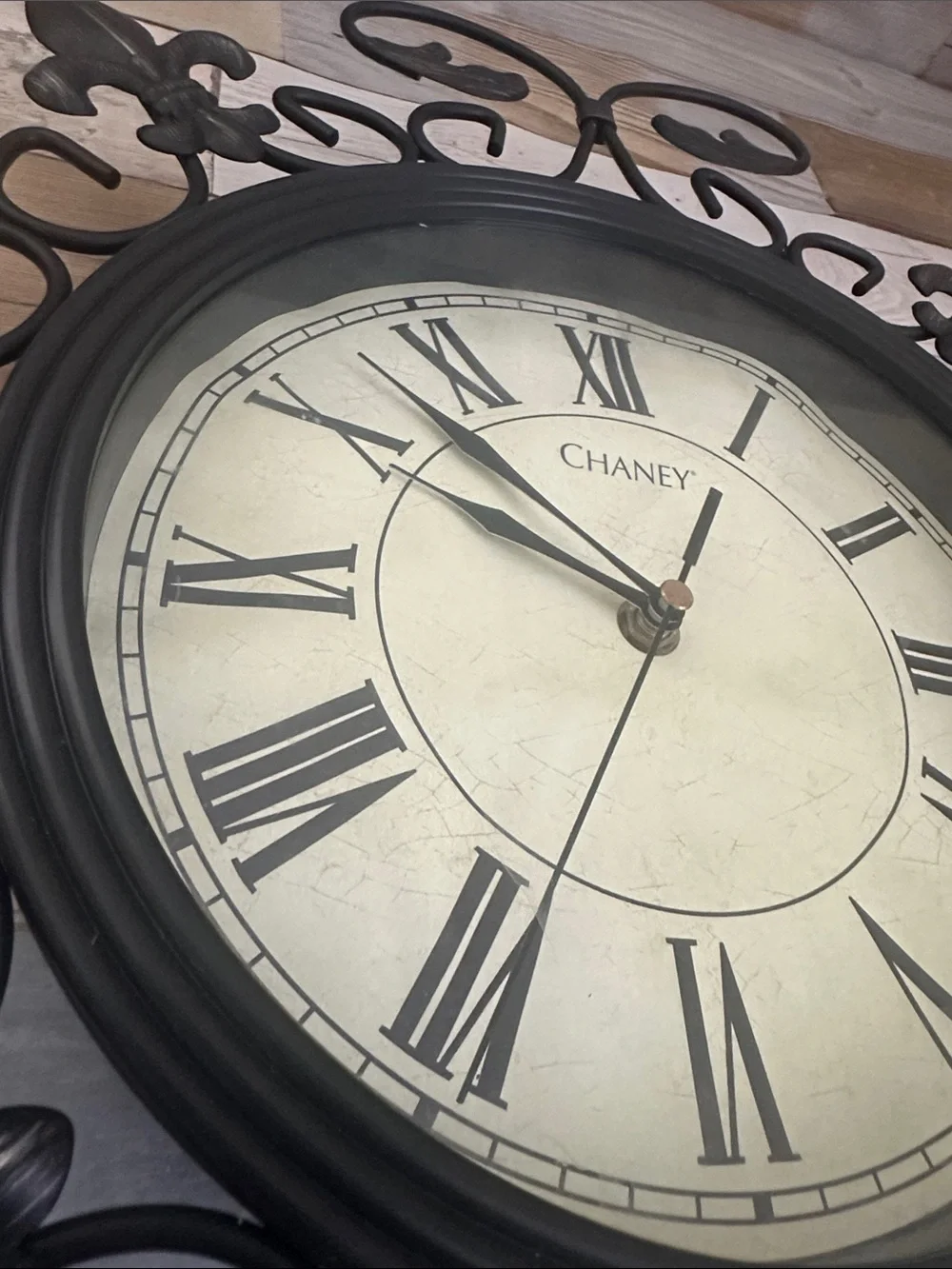 Black Ornate Metal Wall Clock - Decorative Roman Numerals